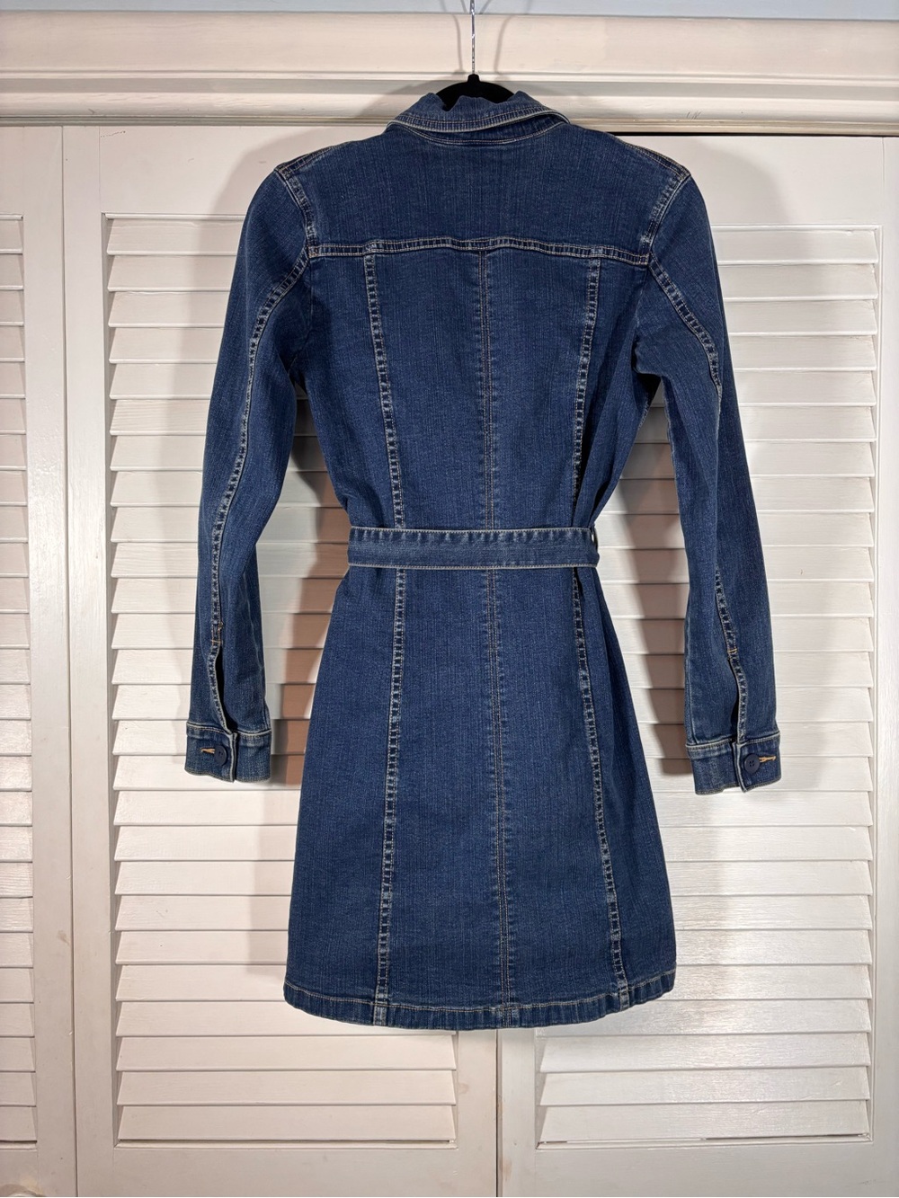 Halogen Nordstrom Denim Trench Coat Shirt Dress XS Blue Belted - Picture 2 of 7